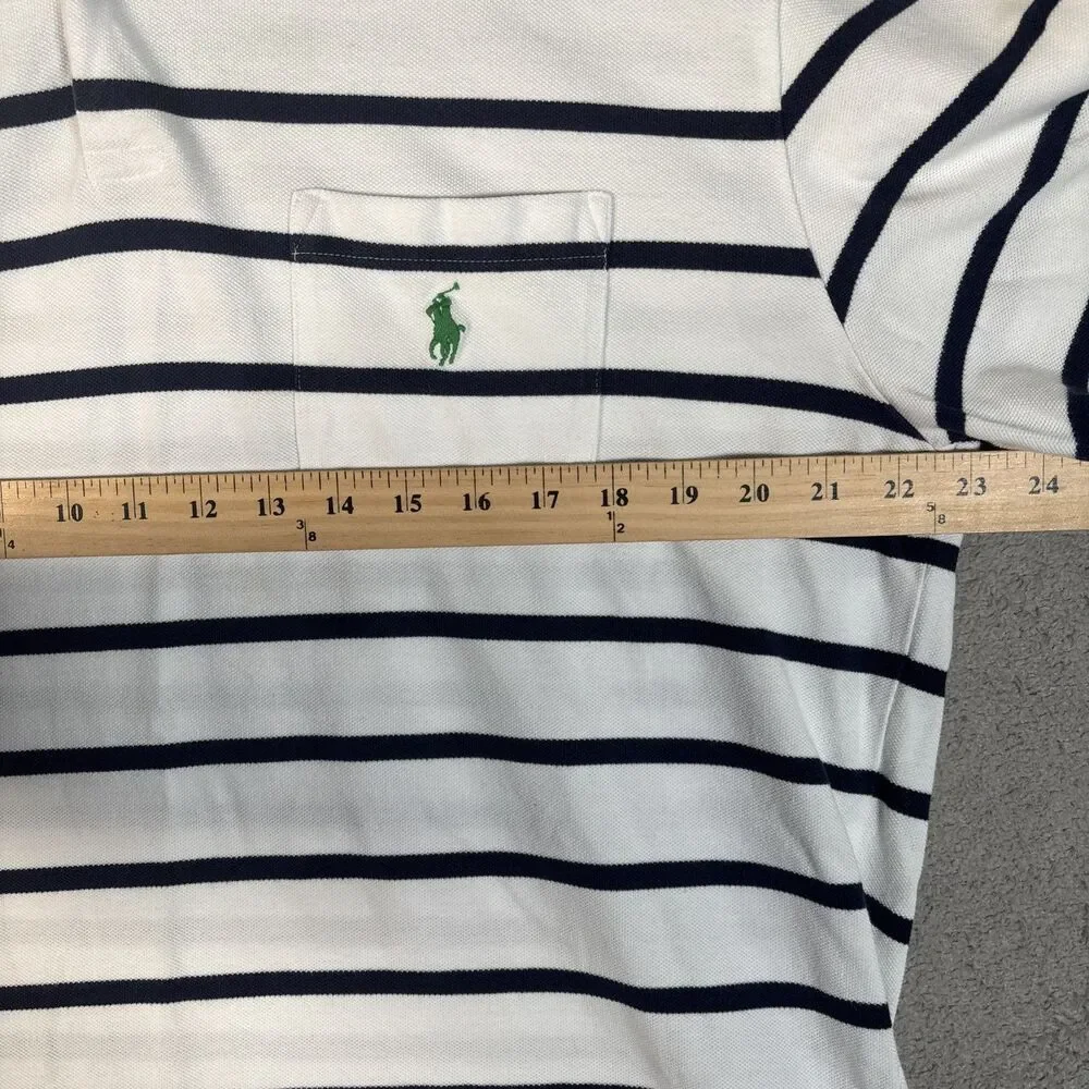Polo By Ralph Lauren Polo Shirt Men’s Size L White Navy Blue Stripes Green‎ Pony
